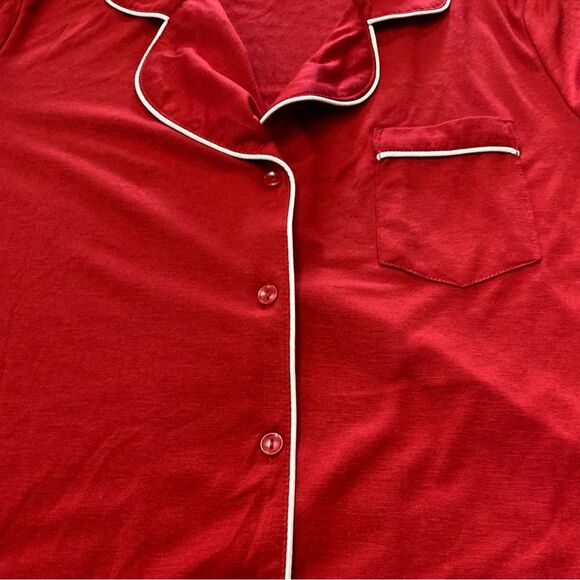 Cynthia Rowley Notch Collar Nightshirt Long Sleeve Red With White Trim Women's M - Picture 10 of 16